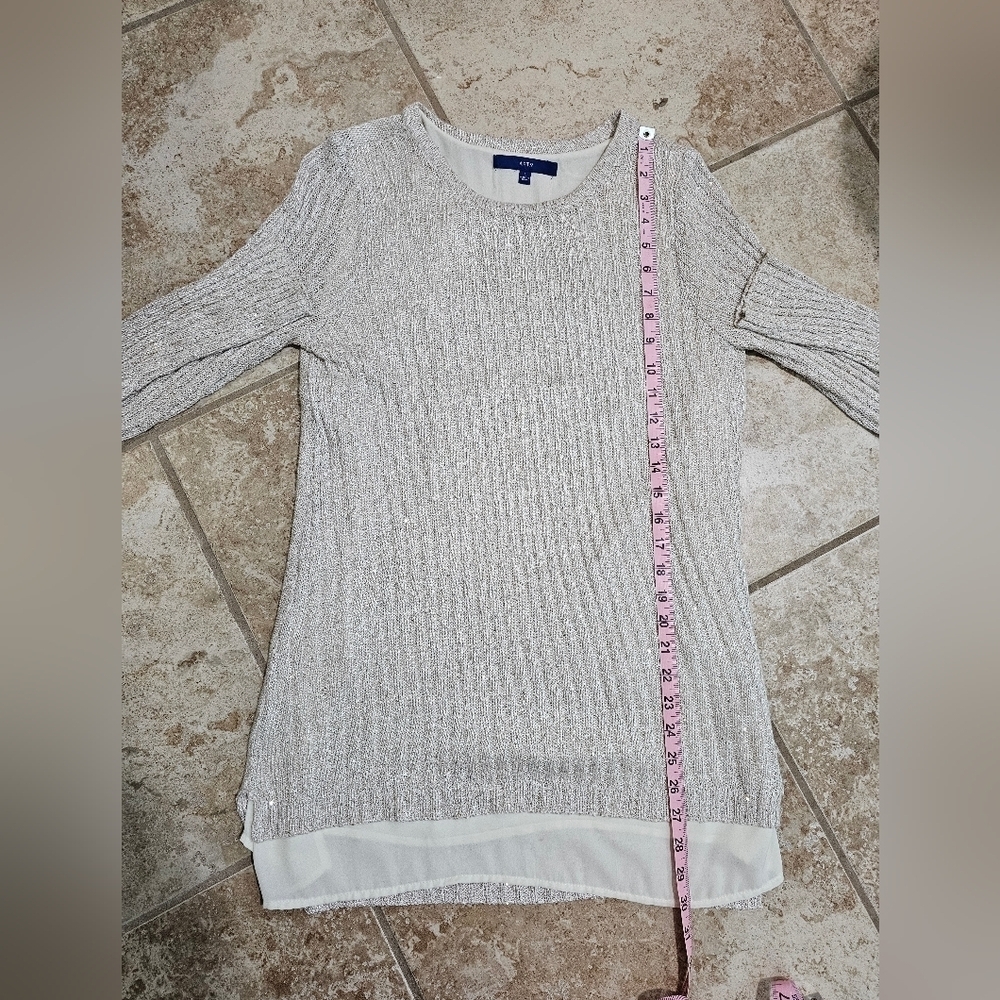 Apt. 9 L Metallic Ribbed Sweater Chiffon Trim Holiday Sparkle Elevated Essential - Picture 7 of 7